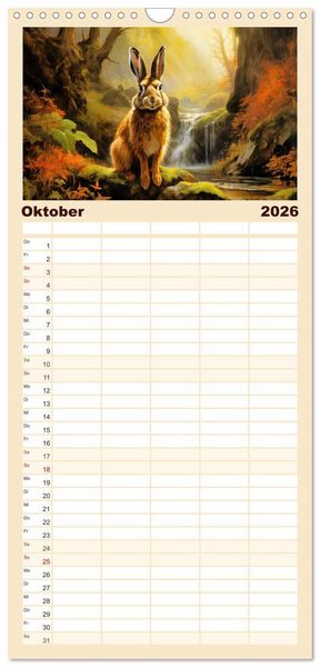 Produktbild: Familienplaner 2026 - Hasenliebe mit 5 Spalten (Wandkalender, 21 x 45 cm) CALVENDO