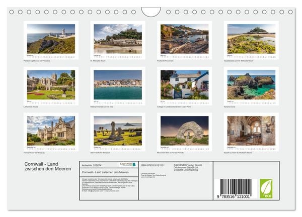 Produktbild: Cornwall - Land zwischen den Meeren (Wandkalender 2026 DIN A4 quer), CALVENDO Monatskalender