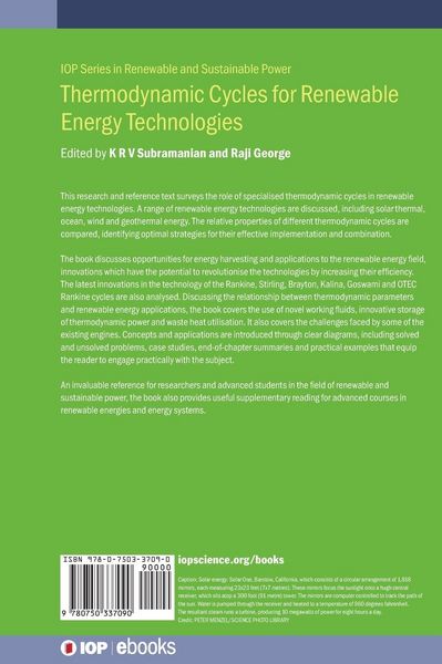 Produktbild: Thermodynamic Cycles for Renewable Energy Technologies