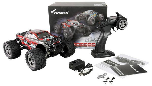Produktbild: Amewi M-Land Rot Brushed 1:16 RC Einsteiger Modellauto Elektro Monstertruck Allradantrieb (4WD) RtR 2,4 GHz
