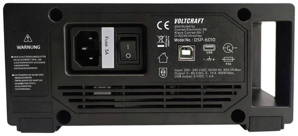 Produktbild: VOLTCRAFT DSP-6010 Labornetzger&auml;t, einstellbar 0 - 60 V 0 - 10 A 300 W USB 2.0 Buchse A fernsteuerbar Anzahl Ausg&auml;nge 1 x