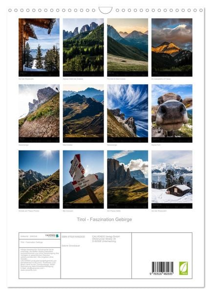Produktbild: Tirol - Faszination Gebirge (Wandkalender 2026 DIN A3 hoch), CALVENDO Monatskalender