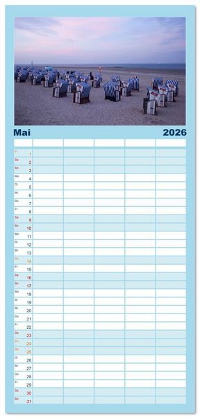 Produktbild: Familienplaner 2026 - Ostfriesische Inseln - Borkum, Norderney, Juist, Baltrum, Langeoog, Spiekeroog, Wangerooge mit 5 Spalten (Wandkalender, 21 x 45 cm) CALVENDO