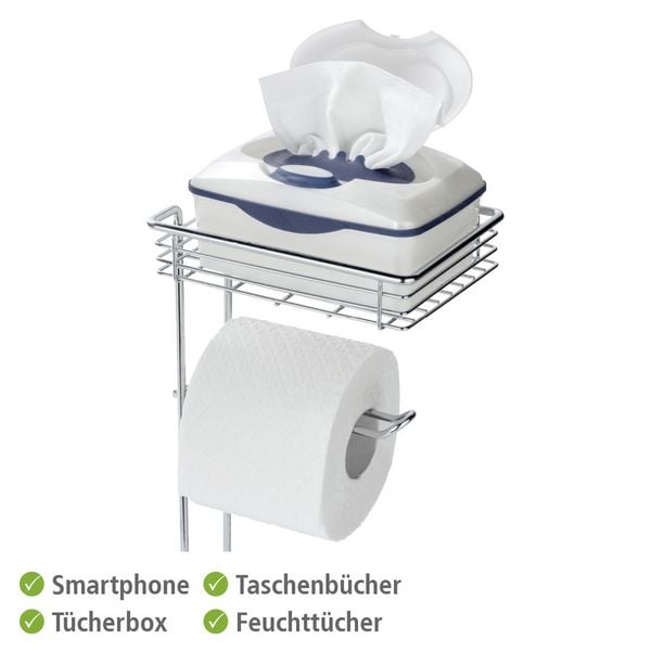 Produktbild: Toilettenpapierhalter stehend mit Ablage, Chrom, mit Ersatzrollenhalter