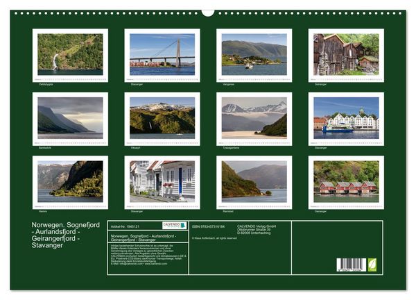 Produktbild: Norwegen. Sognefjord - Aurlandsfjord - Geirangerfjord - Stavanger (Wandkalender 2026 DIN A2 quer), CALVENDO Monatskalender