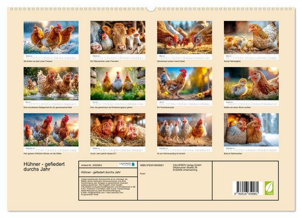 Produktbild: H&uuml;hner - gefiedert durchs Jahr (hochwertiger Premium Wandkalender 2026 DIN A2 quer), Kunstdruck in Hochglanz