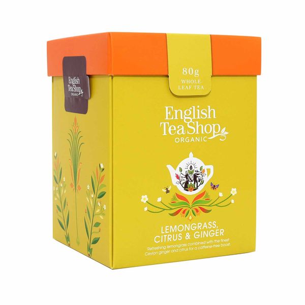 Produktbild: BIO Kr&auml;utertee Lemongras, Ingwer & Zitrusfr&uuml;chte, lose Teemischung, 80g Tee Geschenk Box