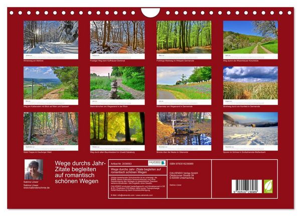Produktbild: Wege durchs Jahr- Zitate begleiten auf romantisch sch&ouml;nen Wegen (Wandkalender 2026 DIN A4 quer), CALVENDO Monatskalender