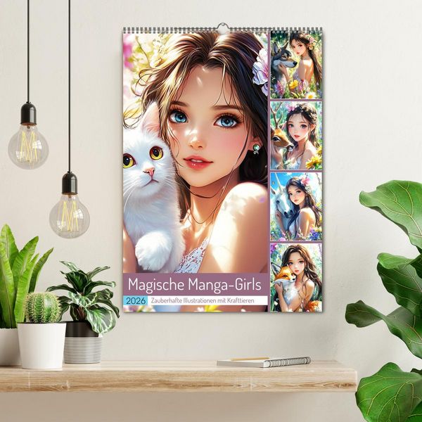 Produktbild: Magische Manga-Girls. Zauberhafte Illustrationen mit Krafttieren (Wandkalender 2026 DIN A2 hoch), CALVENDO Monatskalender