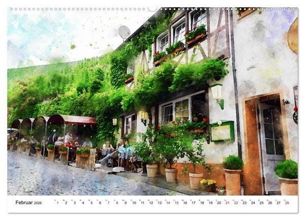 Produktbild: Bernkastel-Kues - Stadtrundgang in Aquarell (hochwertiger Premium Wandkalender 2026 DIN A2 quer), Kunstdruck in Hochglanz