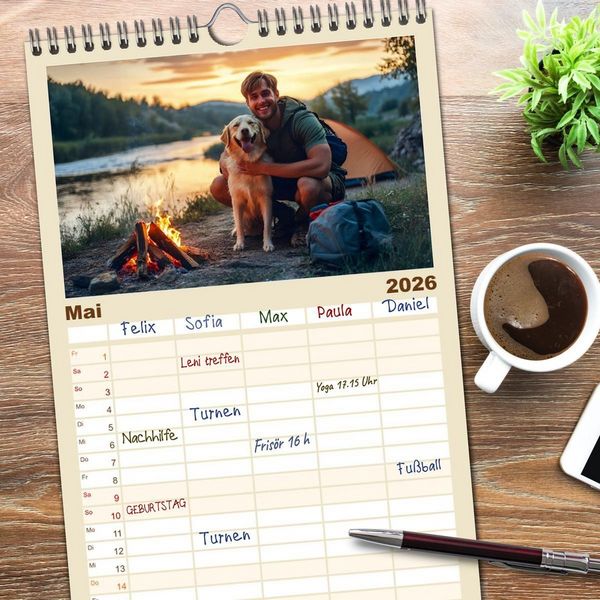 Produktbild: Familienplaner 2026 - Zelten - frei sein mit 5 Spalten (Wandkalender, 21 x 45 cm) CALVENDO