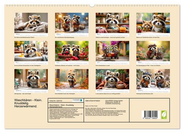 Produktbild: Waschb&auml;ren - Klein. Knuddelig. Herzerw&auml;rmend. (hochwertiger Premium Wandkalender 2027 DIN A2 quer), Kunstdruck in Hochglanz