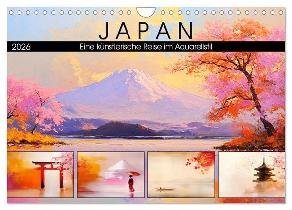 Produktbild: Japan. Eine k&uuml;nstlerische Reise im Aquarellstil (Wandkalender 2026 DIN A4 quer), CALVENDO Monatskalender