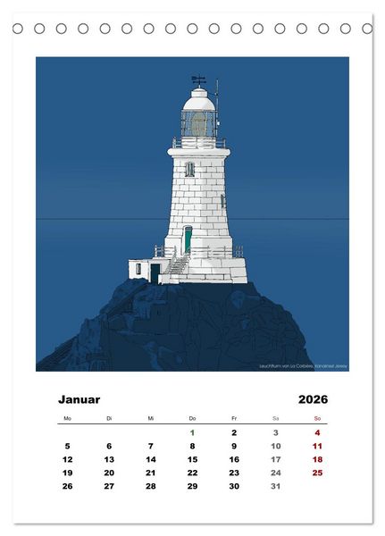 Produktbild: Leuchtt&uuml;rme der Welt - illustriert (Tischkalender 2026 DIN A5 hoch), CALVENDO Monatskalender