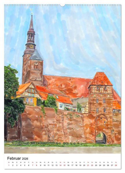 Produktbild: Tangerm&uuml;nde - Illustrationen der Stadt an der Elbe (Wandkalender 2026 DIN A2 hoch), CALVENDO Monatskalender