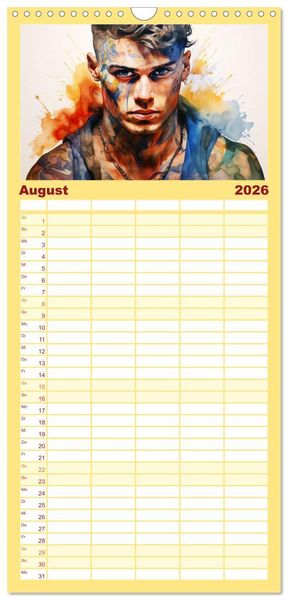 Produktbild: Familienplaner 2026 - Tattoo trifft Kunst mit 5 Spalten (Wandkalender, 21 x 45 cm) CALVENDO