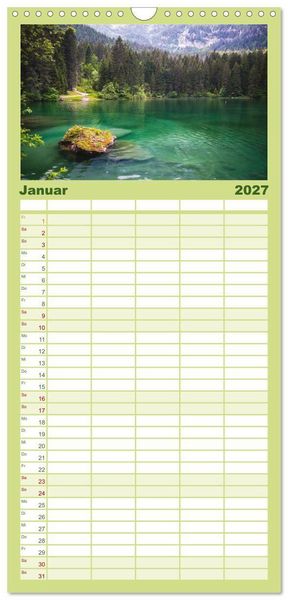 Produktbild: Familienplaner 2027 - Alpensee - Wunder der Natur mit 5 Spalten (Wandkalender, 21 x 45 cm) CALVENDO