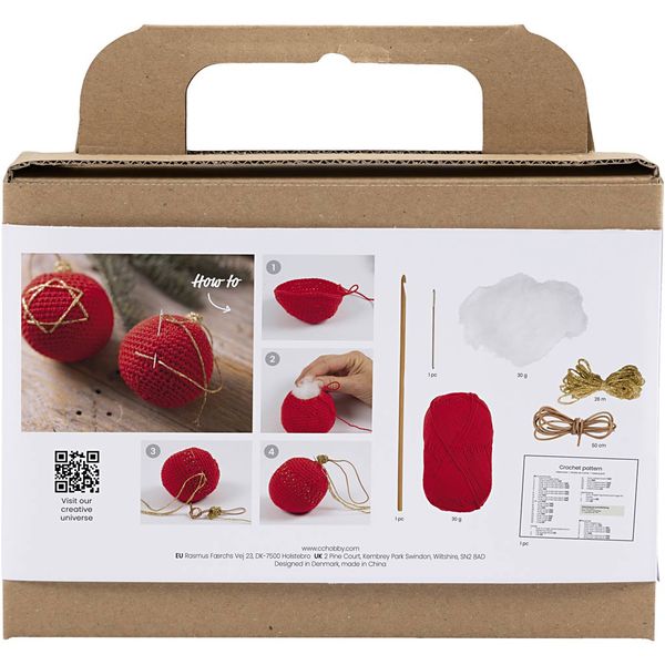 Produktbild: Creativ Company DIY Sets Stricken & H&auml;keln Kreativ Set H&auml;keln, Rot, Weihnachtskugeln, Kreativ Box