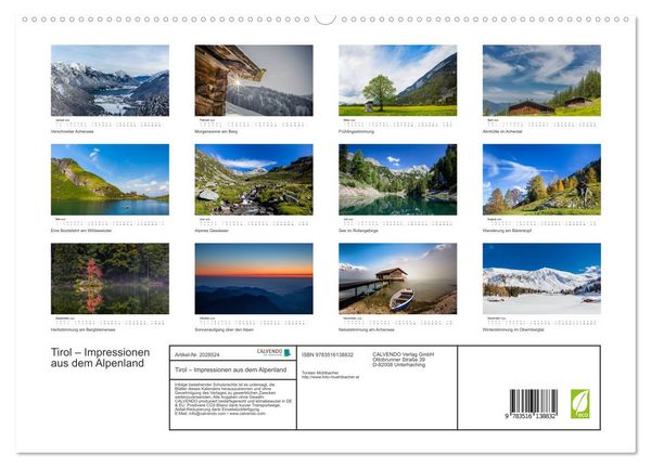 Produktbild: Tirol &ndash; Impressionen aus dem Alpenland (hochwertiger Premium Wandkalender 2026 DIN A2 quer), Kunstdruck in Hochglanz