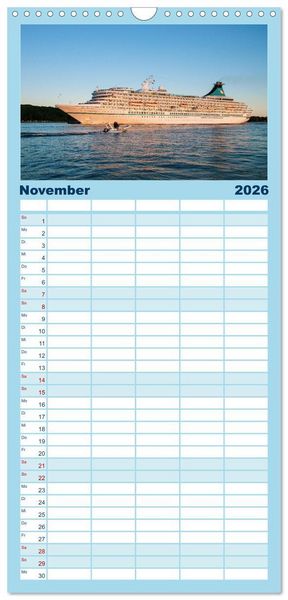 Produktbild: Familienplaner 2026 - Kreuzfahrtschiffe mit 5 Spalten (Wandkalender, 21 x 45 cm) CALVENDO