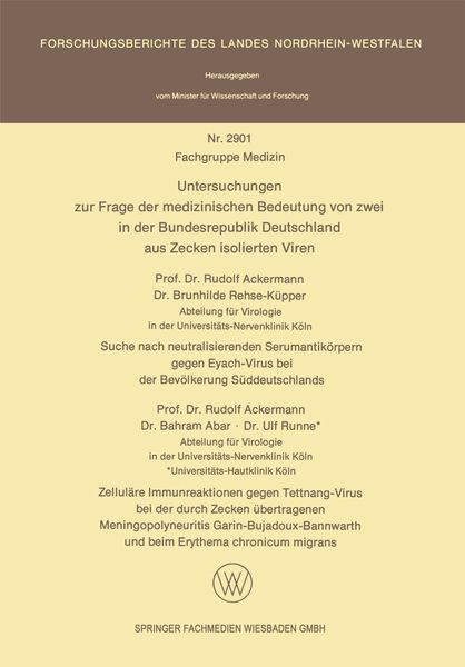 Produktbild: Untersuchungen zur Frage der medizinischen Bedeutung von zwei in der Bundesrepublik Deutschland aus Zecken isolierten Viren