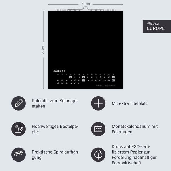 Produktbild: Premium-Bastelkalender schwarz mittel 2026