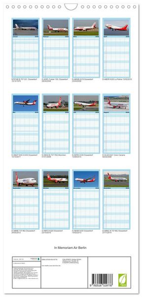 Produktbild: Familienplaner 2026 - In Memoriam Air Berlin mit 5 Spalten (Wandkalender, 21 x 45 cm) CALVENDO