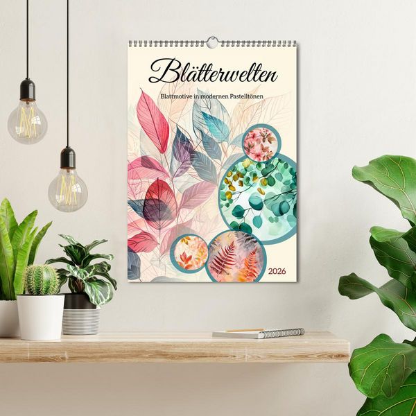 Produktbild: Bl&auml;tterwelten - Blattmotive in modernen Pastelt&ouml;nen (Wandkalender 2026 DIN A3 hoch), CALVENDO Monatskalender