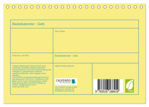 Produktbild: Bastelkalender - Gelb (Tischkalender 2026 DIN A5 quer), CALVENDO Monatskalender
