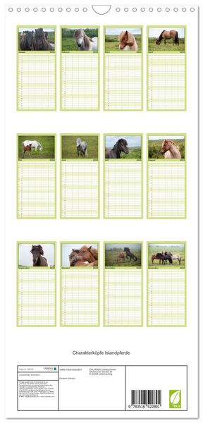 Produktbild: Familienplaner 2026 - Charakterk&ouml;pfe Islandpferde mit 5 Spalten (Wandkalender, 21 x 45 cm) CALVENDO