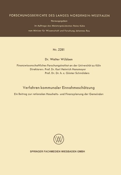 Produktbild: Verfahren kommunaler Einnahmesch&auml;tzung &mdash; Ein Beitrag zur rationalen Haushalts- und Finanzplanung der Gemeinden &mdash;
