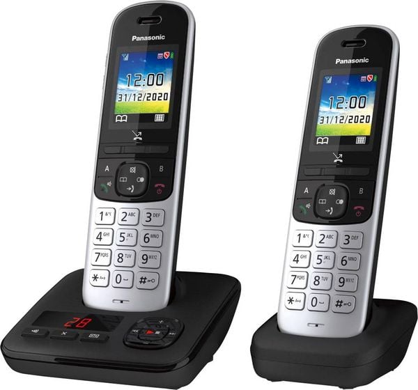 Panasonic KX-TGH722GS DECT Schnurloses Telefon analog Anrufbeantworter, Babyphone Schwarz, Silber