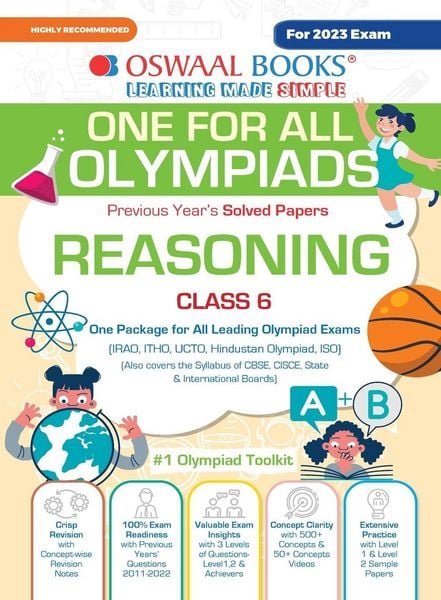 Produktbild: Oswaal One For All Olympiad Previous Years' Solved Papers, Class-6 Reasoning Book (For 2023 Exam)