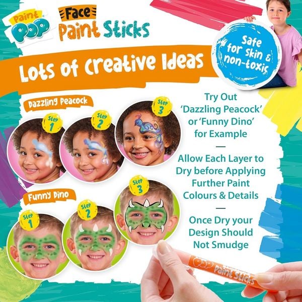 Produktbild: Paint Pop 362204 - Paint Pop: Face Paint Sticks 12-Pack, Gesichtsmalfarben, Schminkstifte