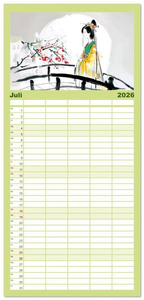 Produktbild: Familienplaner 2026 - Fernost Impressionen - Tempel und Landschaften in KI-Tuschekunst mit 5 Spalten (Wandkalender, 21 x 45 cm) CALVENDO