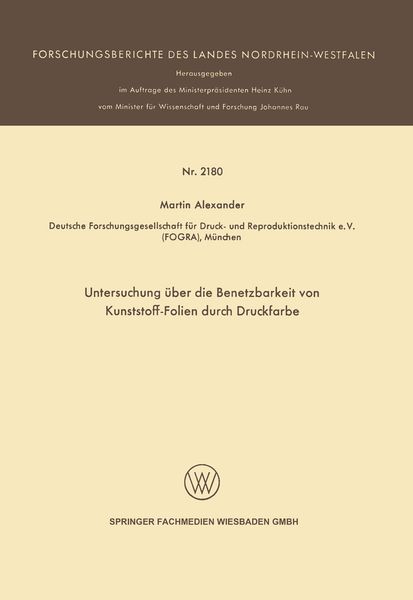 Produktbild: Untersuchung &uuml;ber die Benetzbarkeit von Kunststoff-Folien durch Druckfarbe