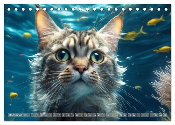 Produktbild: Cats underwater (Desk Calendar 2026 DIN A5 landscape), CALVENDO 12 Month DeskCalendar