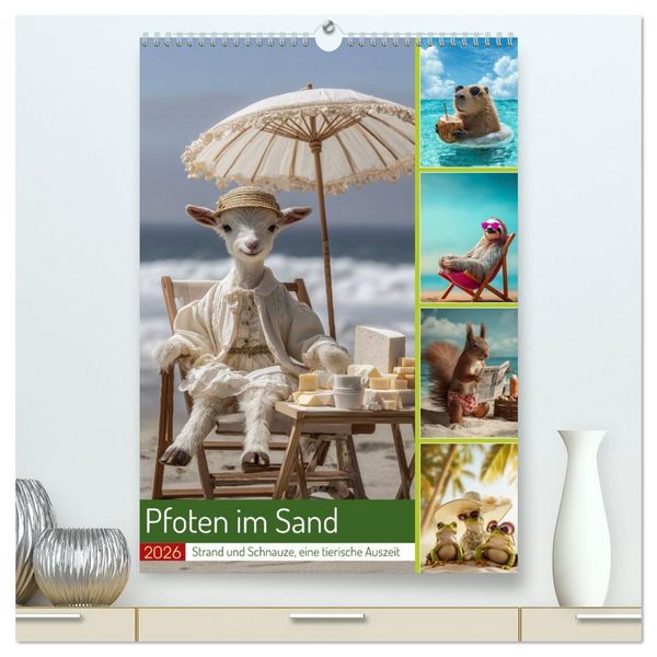 Produktbild: Pfoten im Sand (hochwertiger Premium Wandkalender 2026 DIN A2 hoch), Kunstdruck in Hochglanz