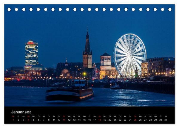 Produktbild: D&uuml;sseldorf - Ansichten am Abend (Tischkalender 2026 DIN A5 quer), CALVENDO Monatskalender