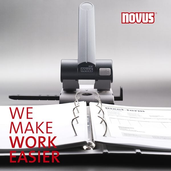 Produktbild: Novus Registraturlocher B 265, 65 Blatt lichtgrau/schwarz, Anschlagschiene