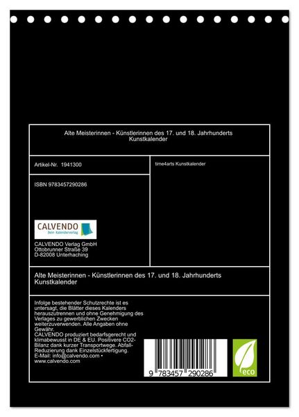 Produktbild: Alte Meisterinnen - K&uuml;nstlerinnen des 17. und 18. Jahrhunderts Kunstkalender (Tischkalender 2026 DIN A5 hoch), CALVENDO Monatskalender