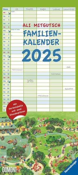 Ali Mitgutsch Familienkalender 2025 - Wandkalender - Familienplaner mit 5 Spalten - Format 22 x 49,5 cm