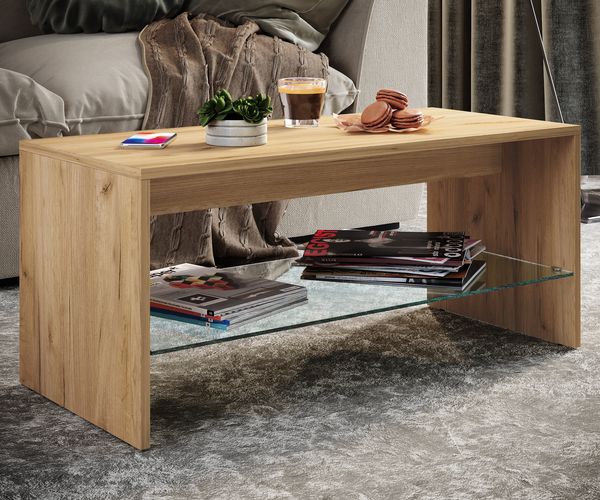 Produktbild: Holz Sofatisch Couchtisch Glas Wisal