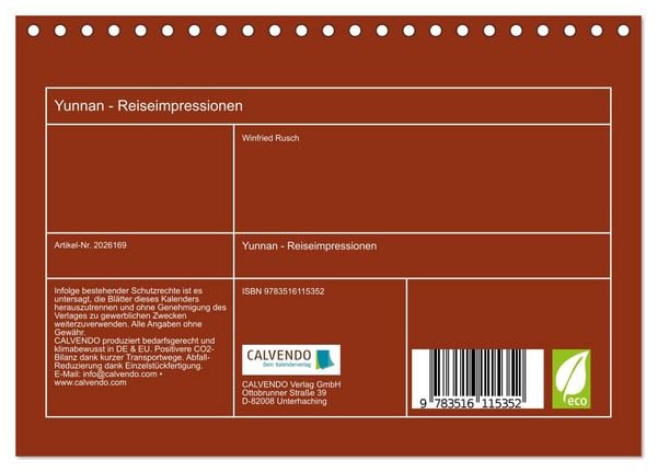 Produktbild: Yunnan - Reiseimpressionen (Tischkalender 2026 DIN A5 quer), CALVENDO Monatskalender