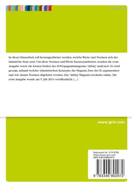 Produktbild: Erl&auml;uterung der Normen des Islamischen Staates anhand des Propagandamagazins "dabiq"