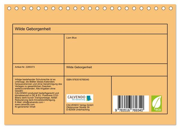 Produktbild: Wilde Geborgenheit (Tischkalender 2027 DIN A5 quer), CALVENDO Monatskalender