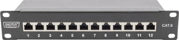 'Digitus DN-91612S 12 Port Netzwerk-Patchpanel 254mm (10') CAT 6 1 HE Bestückt'