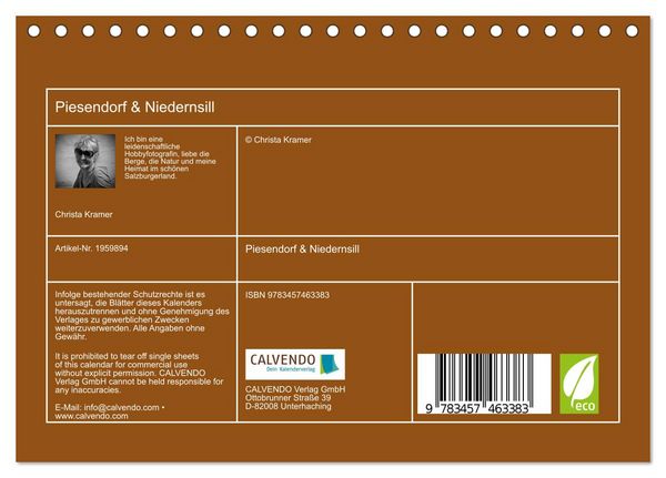 Produktbild: Piesendorf & Niedernsill (Tischkalender 2026 DIN A5 quer), CALVENDO Monatskalender