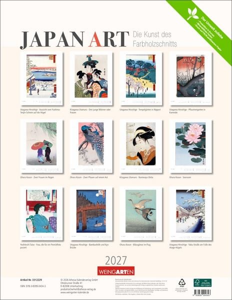 Produktbild: Japan Art Kalender 2027 - Die Kunst des Farbholzsschnitts