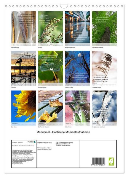Produktbild: Manchmal - Poetische Momentaufnahmen (Wandkalender 2026 DIN A3 hoch), CALVENDO Monatskalender